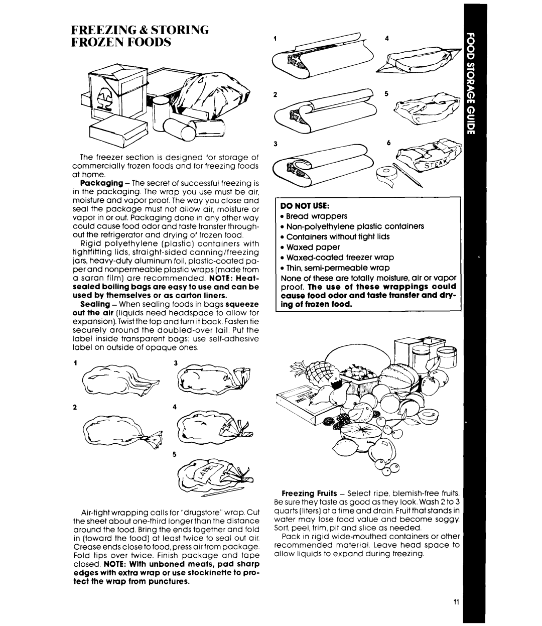 Whirlpool ET20VM, ETZOVK manual Freezing & Storing Frozen Foods, Do not USE 