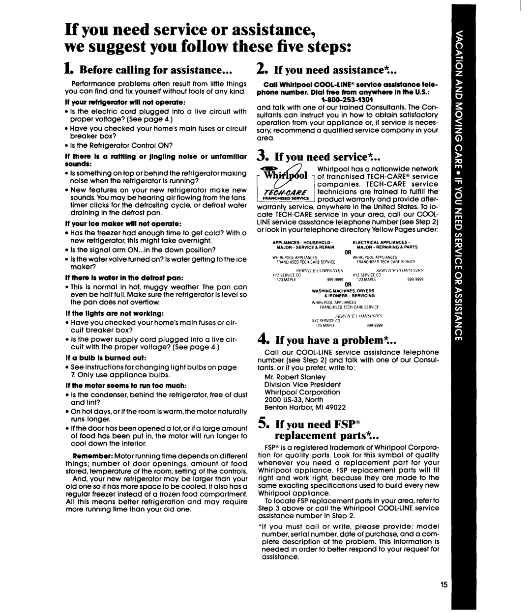 Whirlpool ET20VM, ETZOVK manual Before calling for assistance 