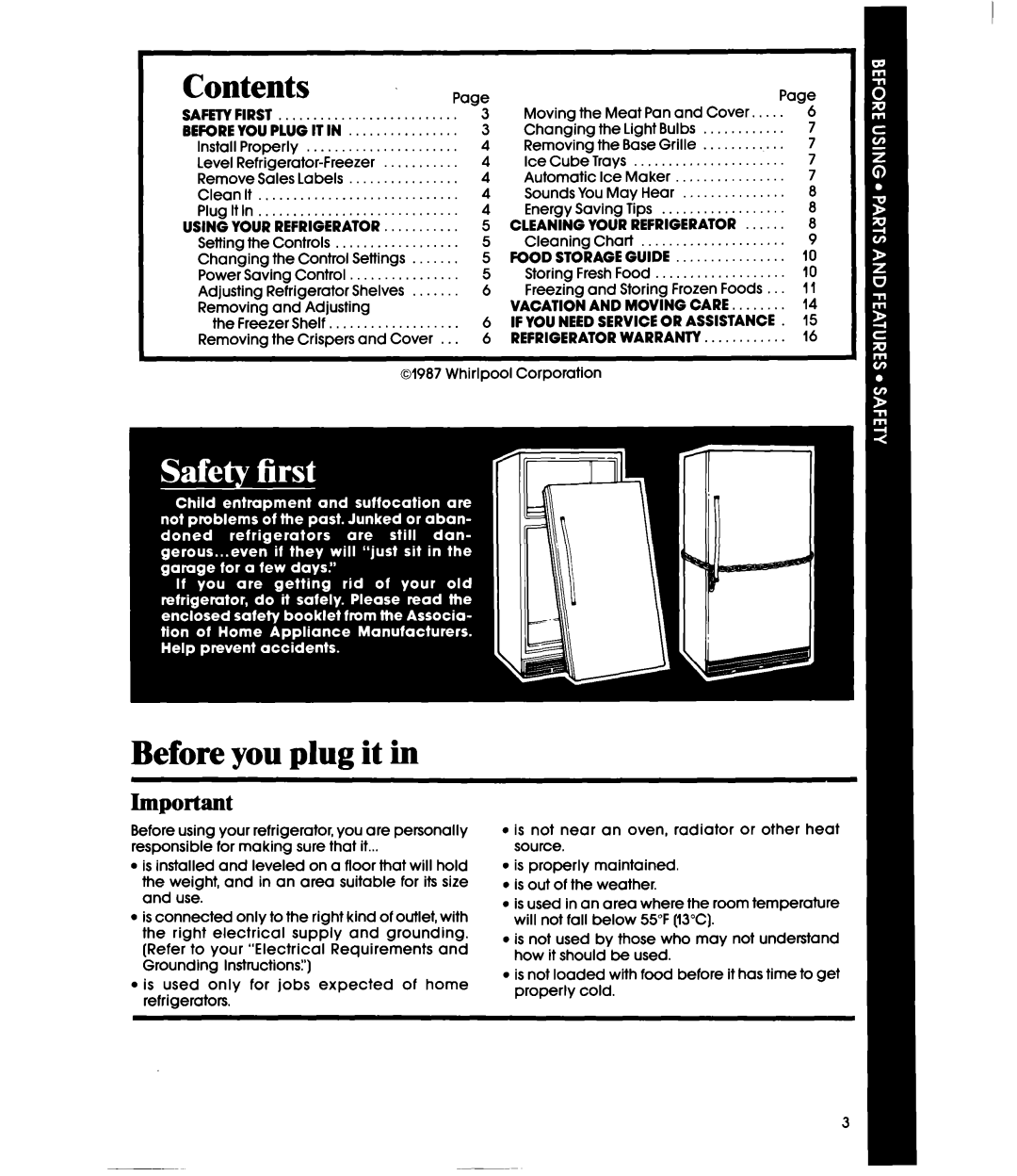 Whirlpool ET20VM, ETZOVK manual Contents, Before you plug it in 