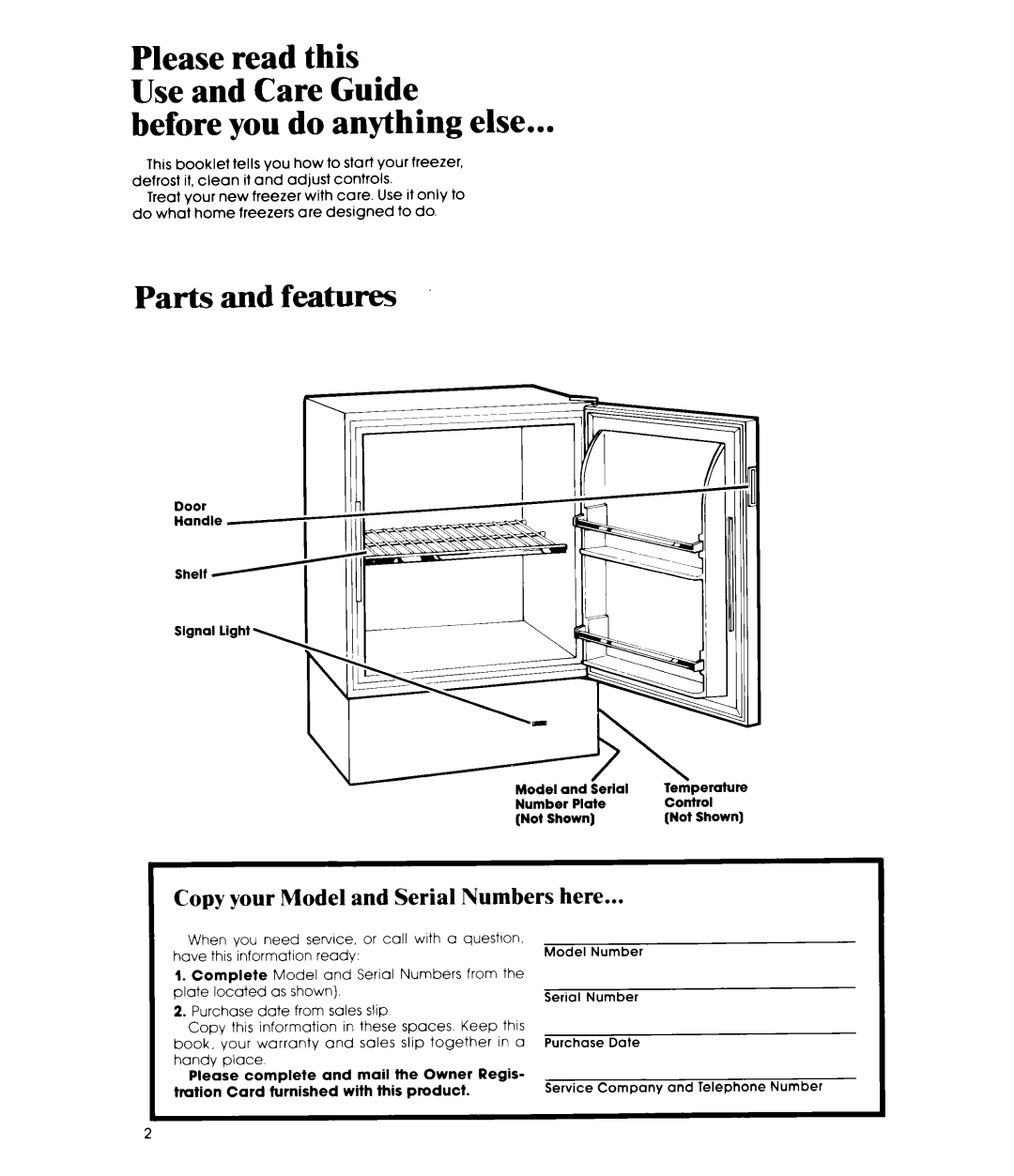 Whirlpool EV0G0F manual Before you do anything else, Copy your Model and Serial Numbers here 