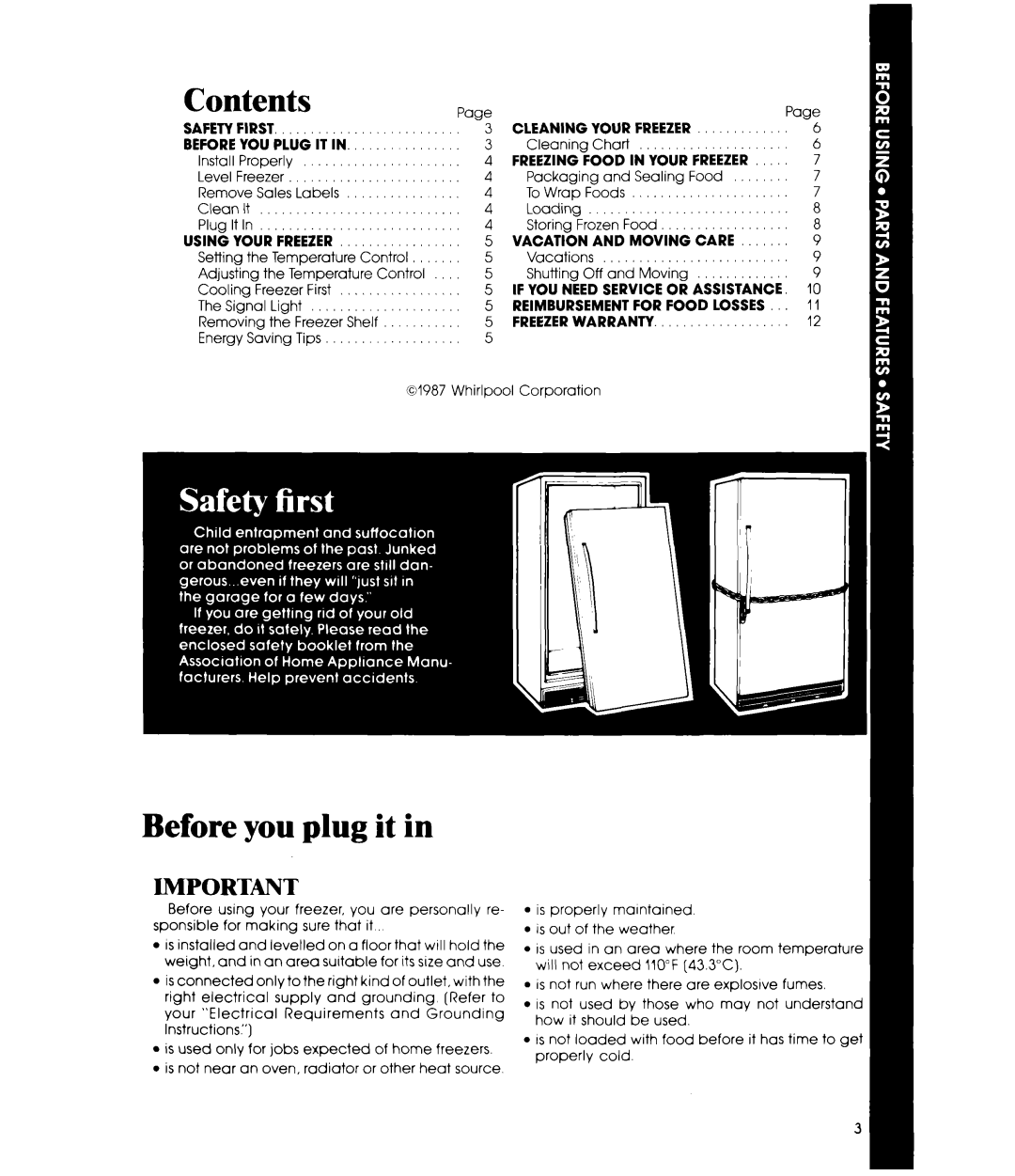 Whirlpool EV0G0F manual Contents, Before you plug it 