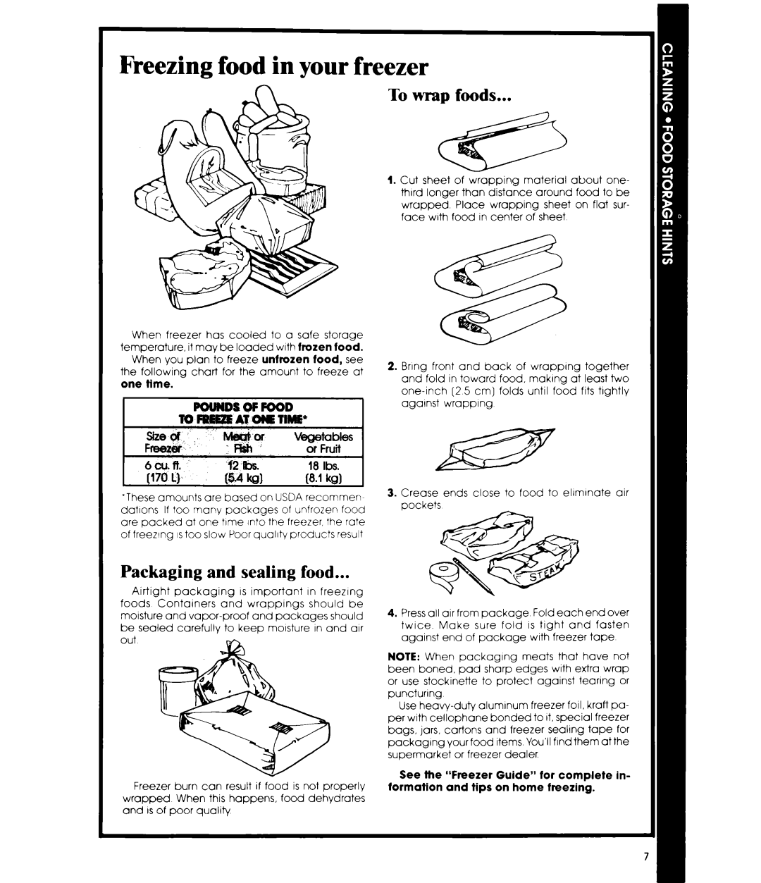 Whirlpool EV0G0F manual Freezing food in your freezer, To wrap foods, Packaging and sealing food 