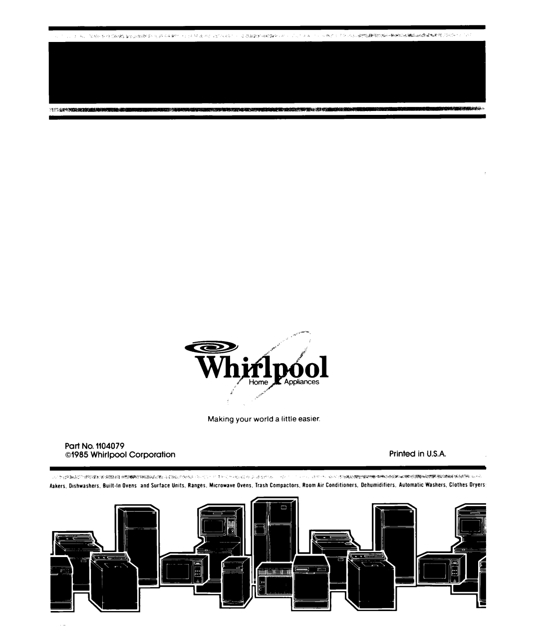 Whirlpool EV110E manual Printed U.S.A 