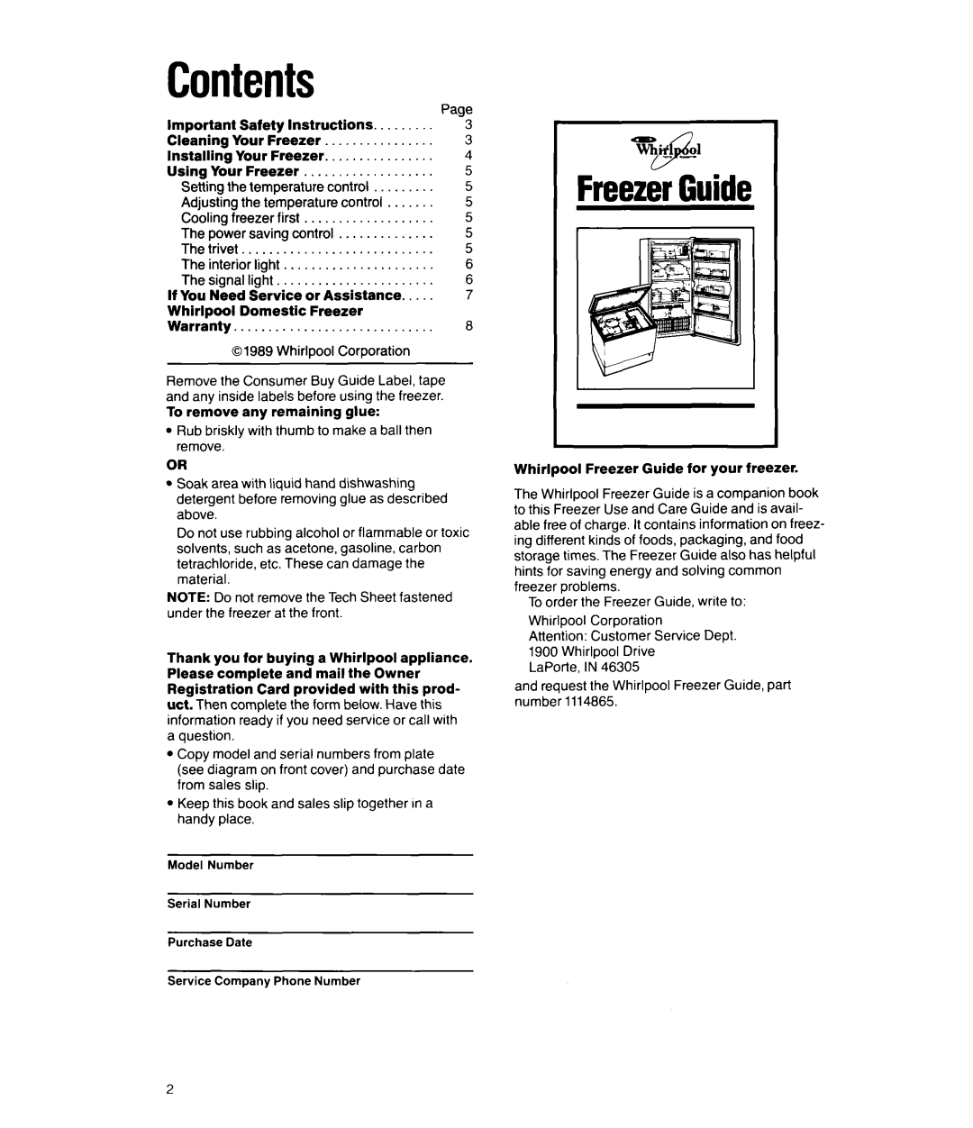 Whirlpool EVl5OFXW, EV11OCXW, EVl50NXW manual Contents 