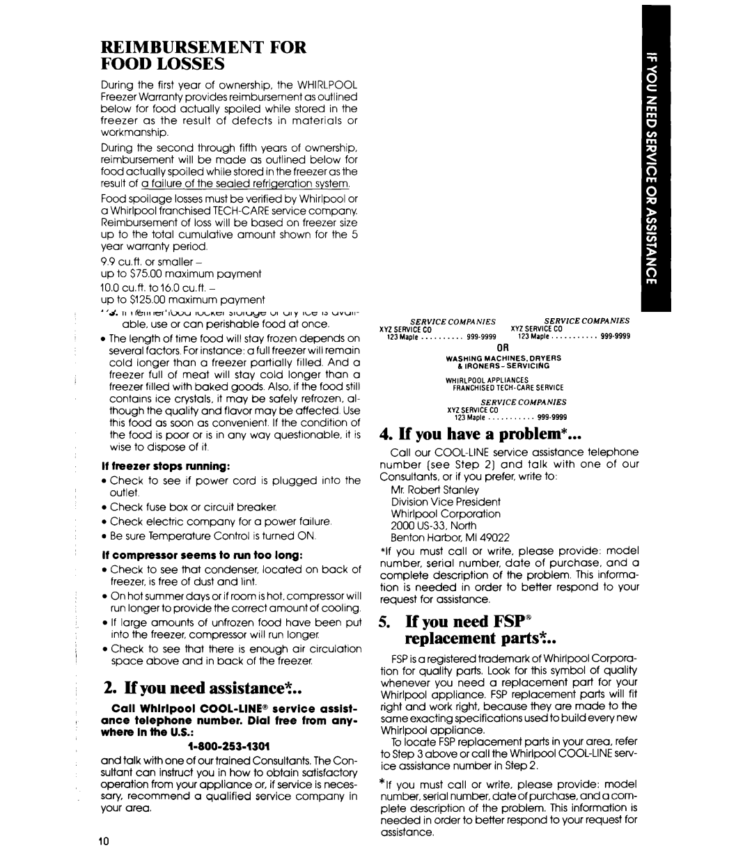 Whirlpool EV130 E manual Reimbursement for Food Losses 