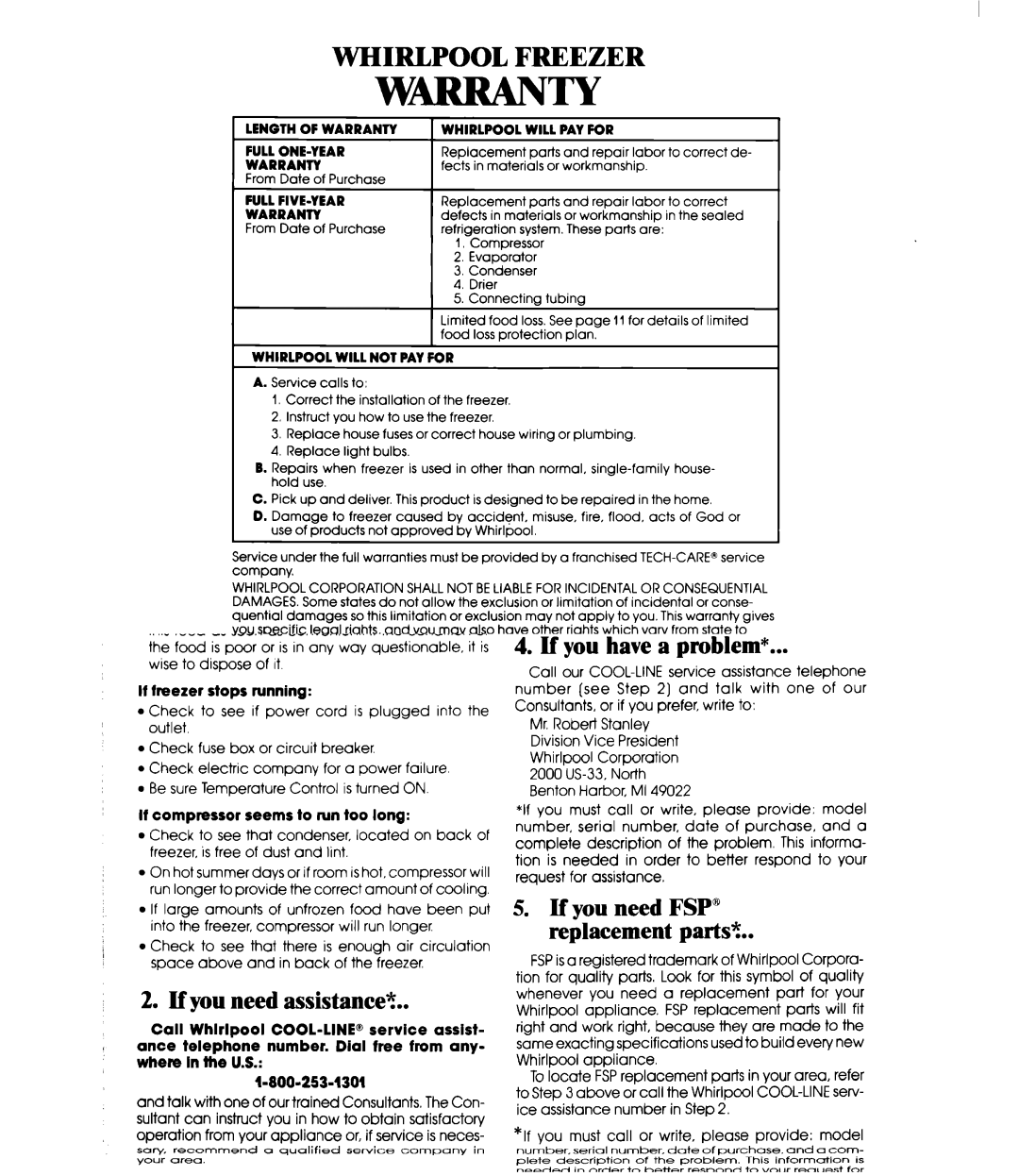 Whirlpool EV130 E manual Wwty, Whirlpool Corporation 