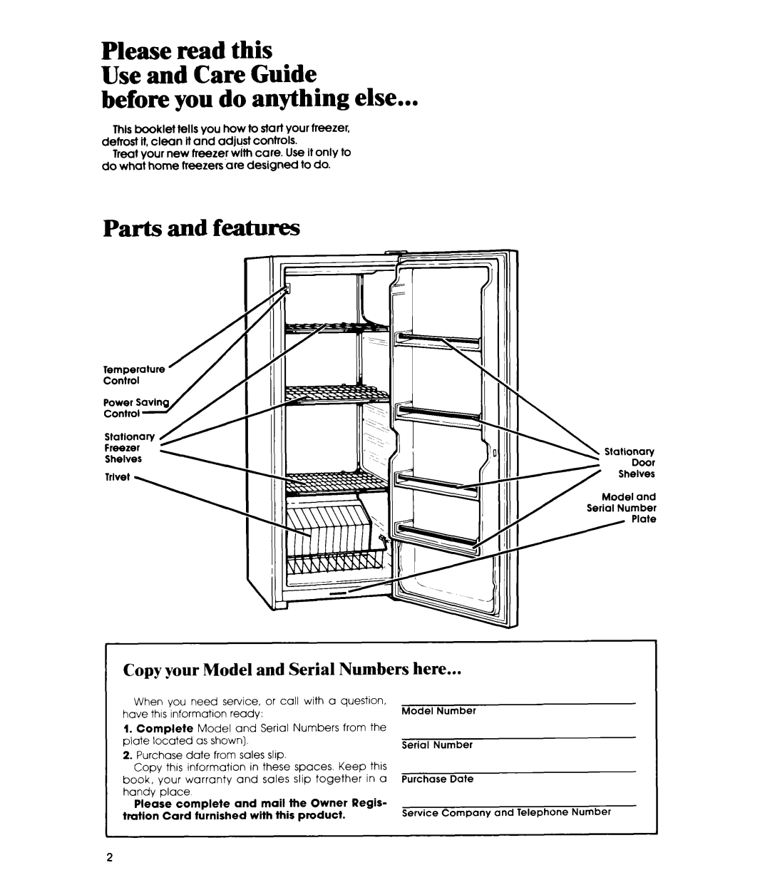 Whirlpool EV130C manual Before you do anything else, Copy your Model and Serial Numbers here 