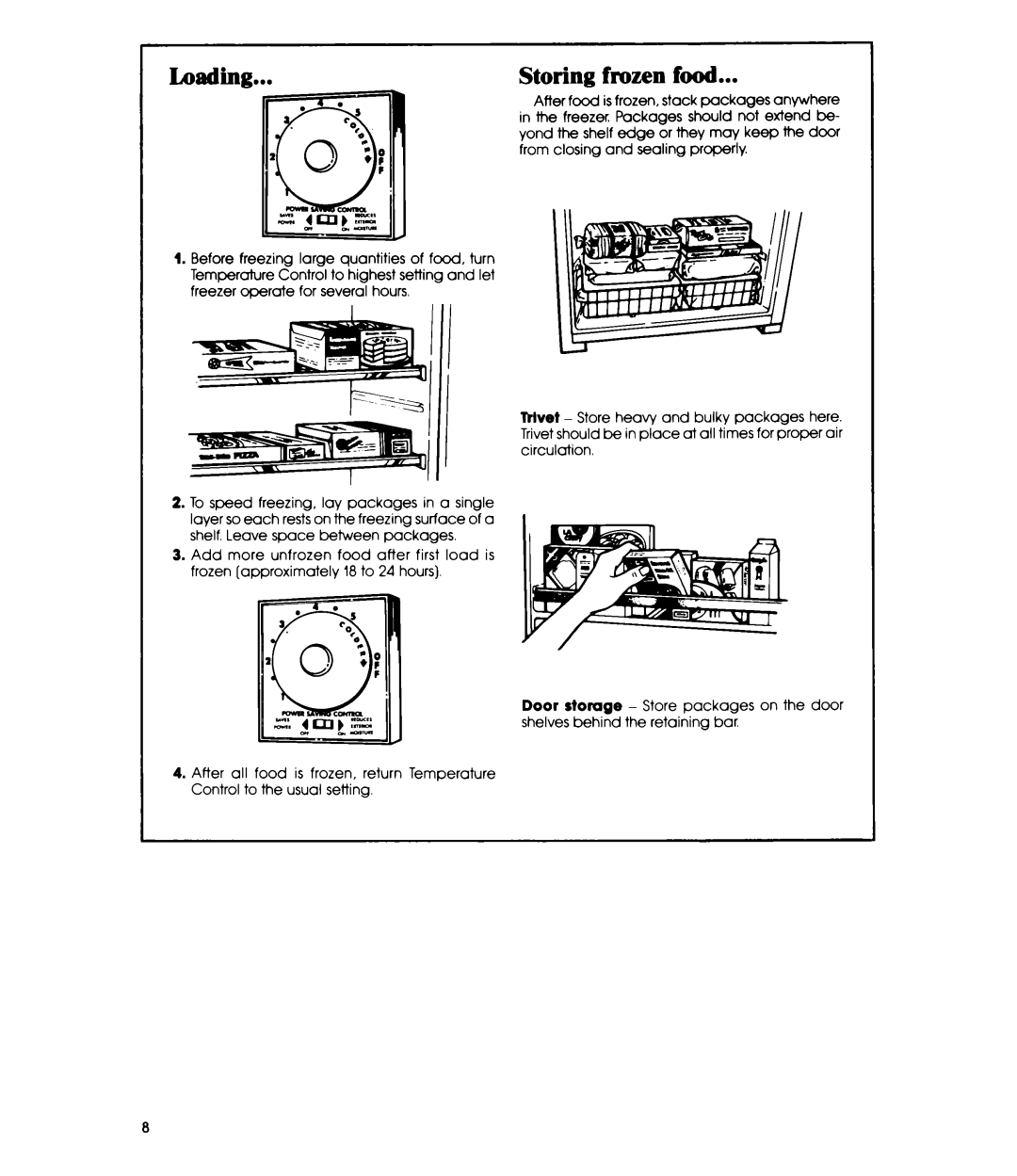 Whirlpool EV130C manual Storing frozen food 