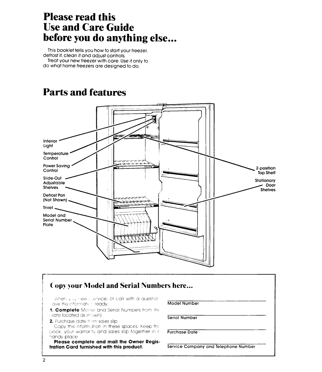 Whirlpool EV130N manual Before you do anything else, ’opy-your Model and Serial Numbers here 