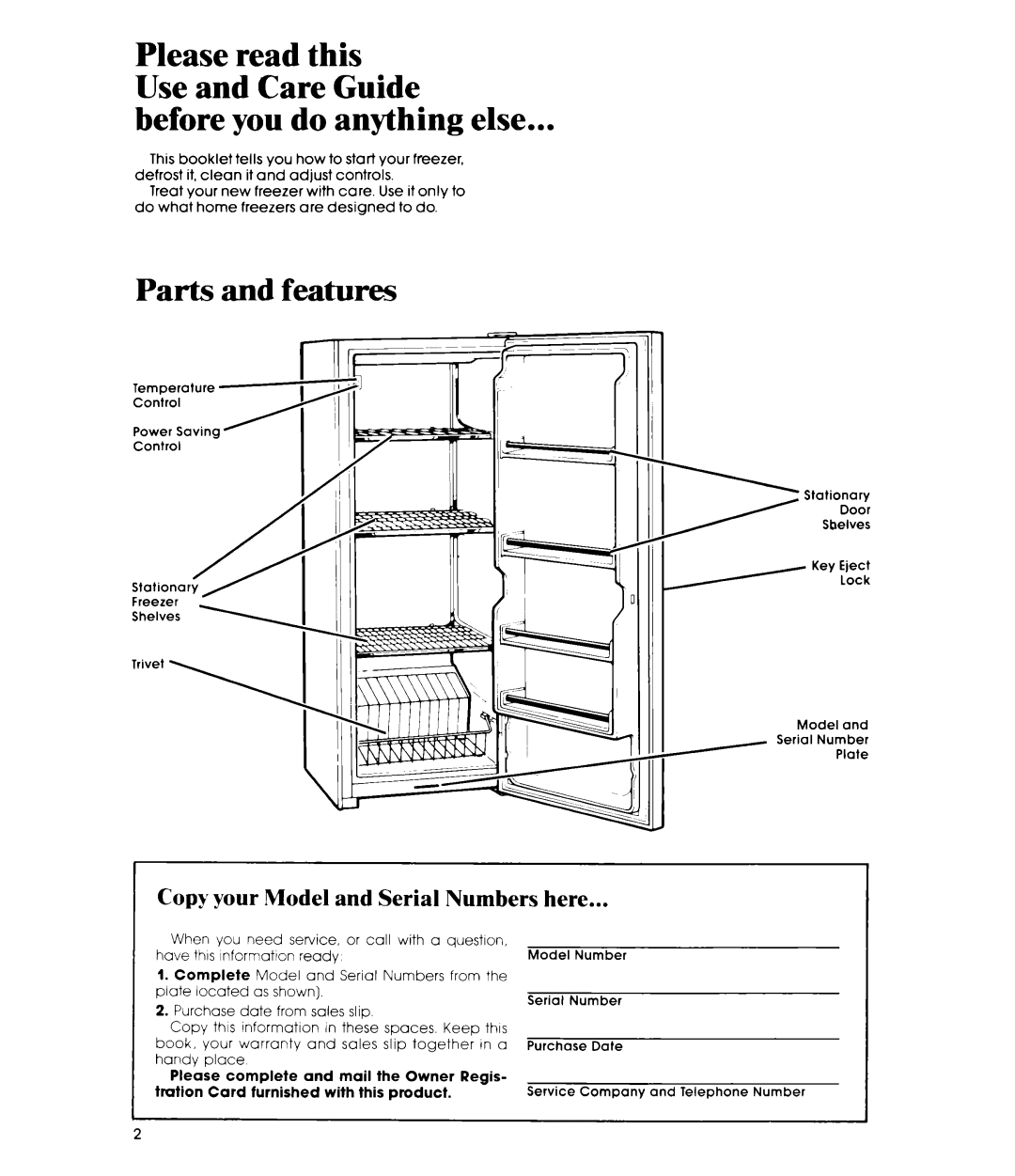 Whirlpool EV150C manual Before you do anything else, Copy your Model and Serial Numbers here 