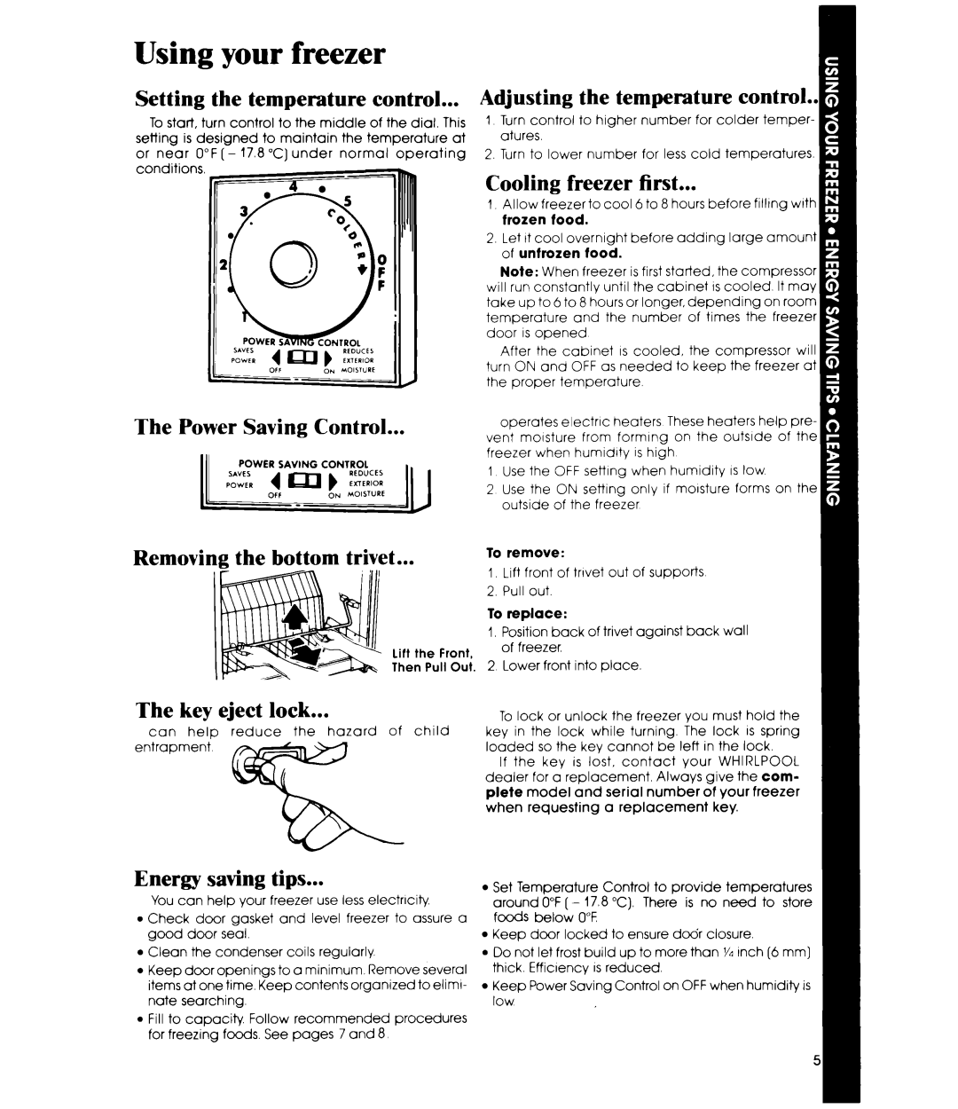 Whirlpool EV150C manual Using your freezer 