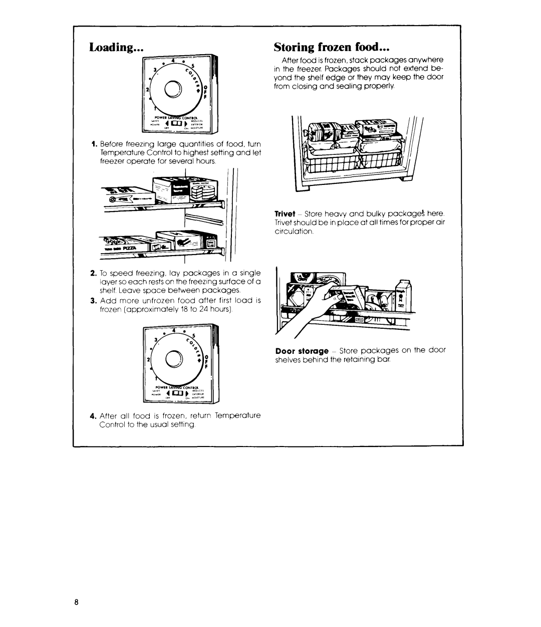 Whirlpool EV150C manual Loading, Storing frozen food 