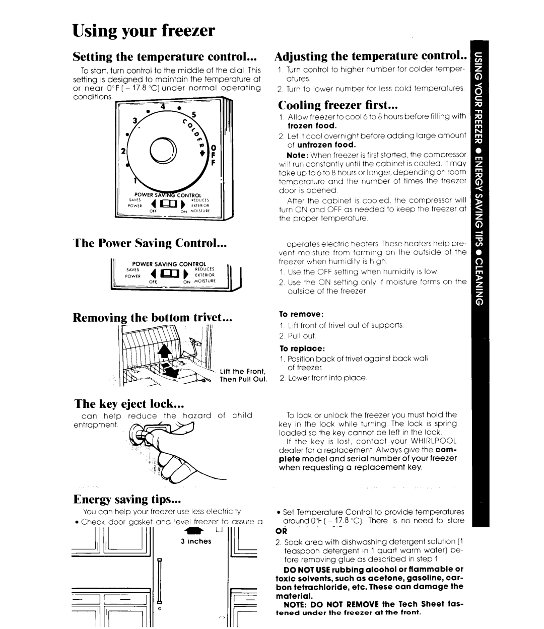 Whirlpool EV150CXR manual Using your freezer 