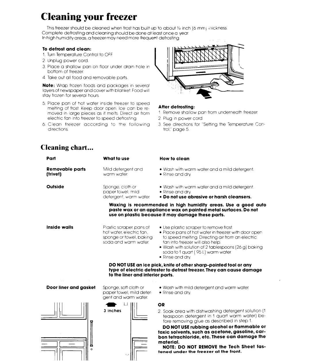 Whirlpool EV150CXR manual Cleaning your freezer, Cleaning Chart 