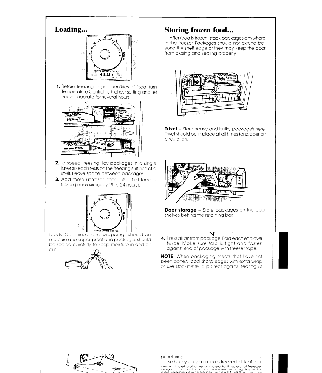 Whirlpool EV150CXR manual Loading, Storing frozen food 