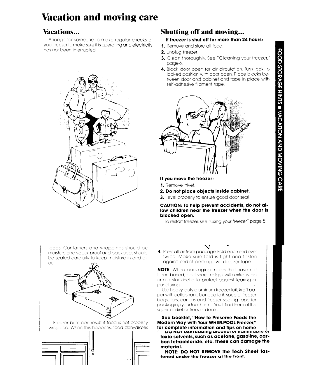 Whirlpool EV150CXR manual Vacation and moving care, Vacations, Shutting off and moving 