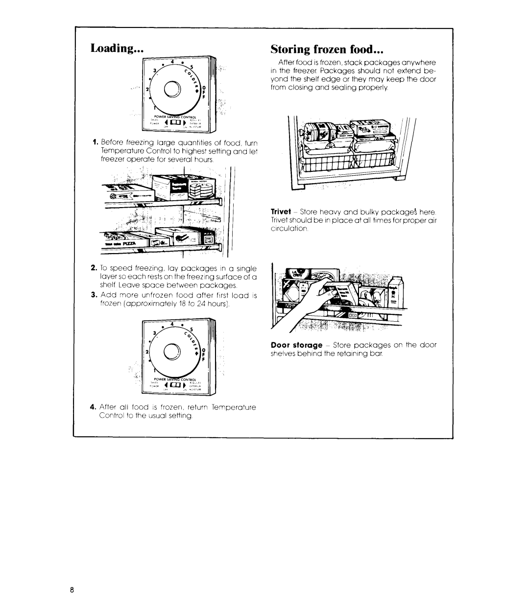 Whirlpool EV150CXR manual Loading, Storing frozen food 