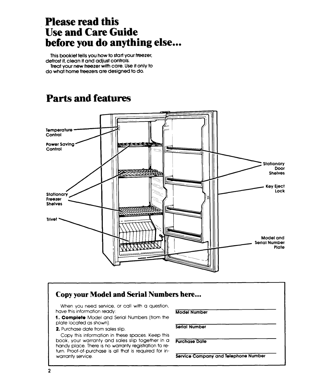 Whirlpool EV150E manual Before you do anything else, Copy your Model and Serial Numbers here, Model Number Serial Number 