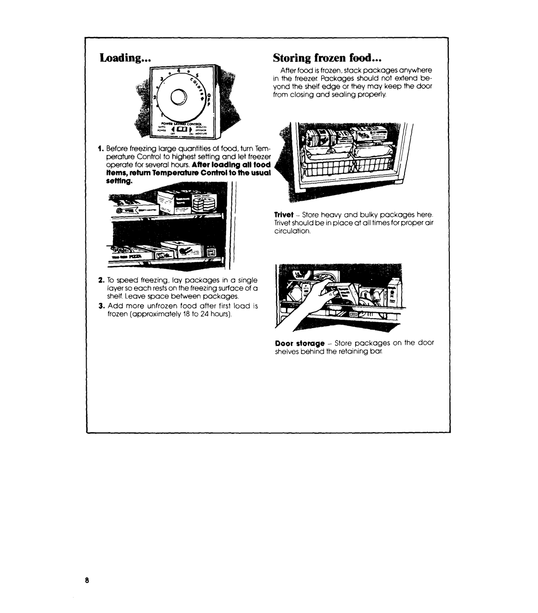 Whirlpool EV150E manual Loading, Storing frozen food 