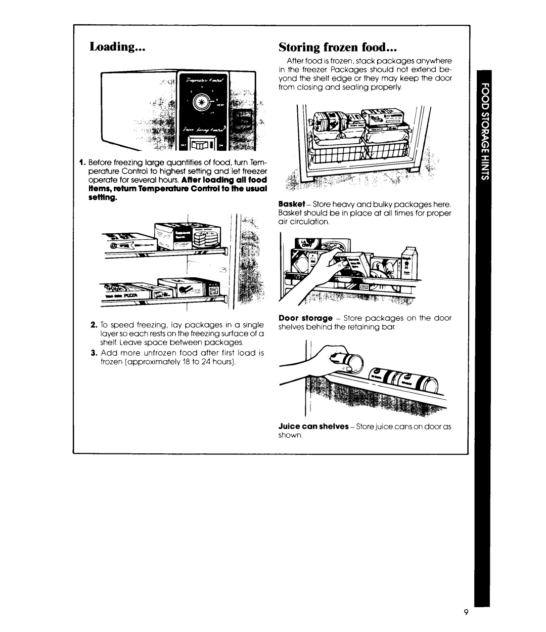 Whirlpool EV150F manual Loading, Storing frozen food 