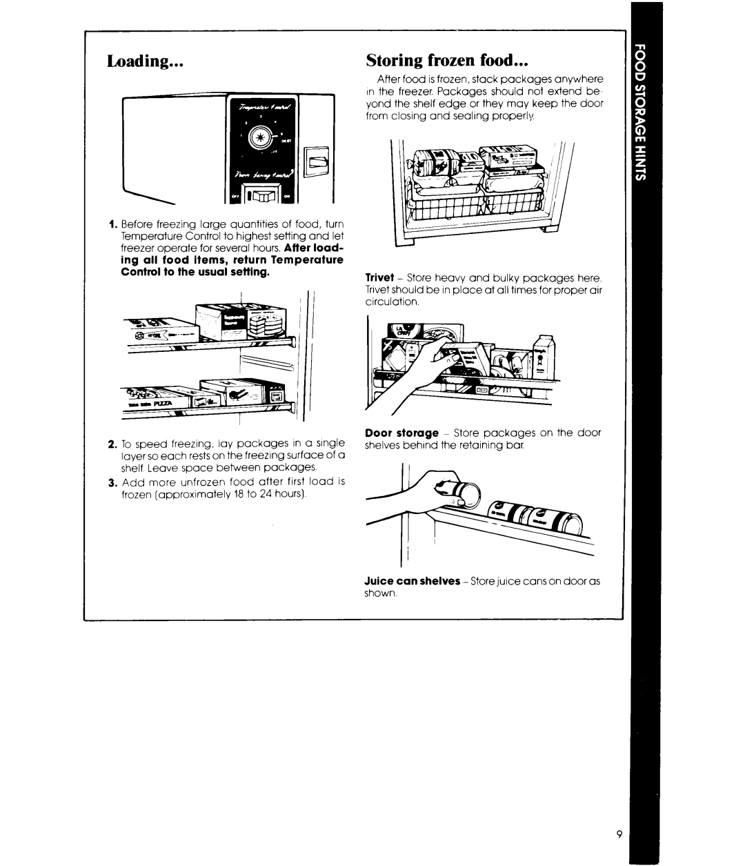 Whirlpool EV150FXR manual Loading, Storing frozen food 