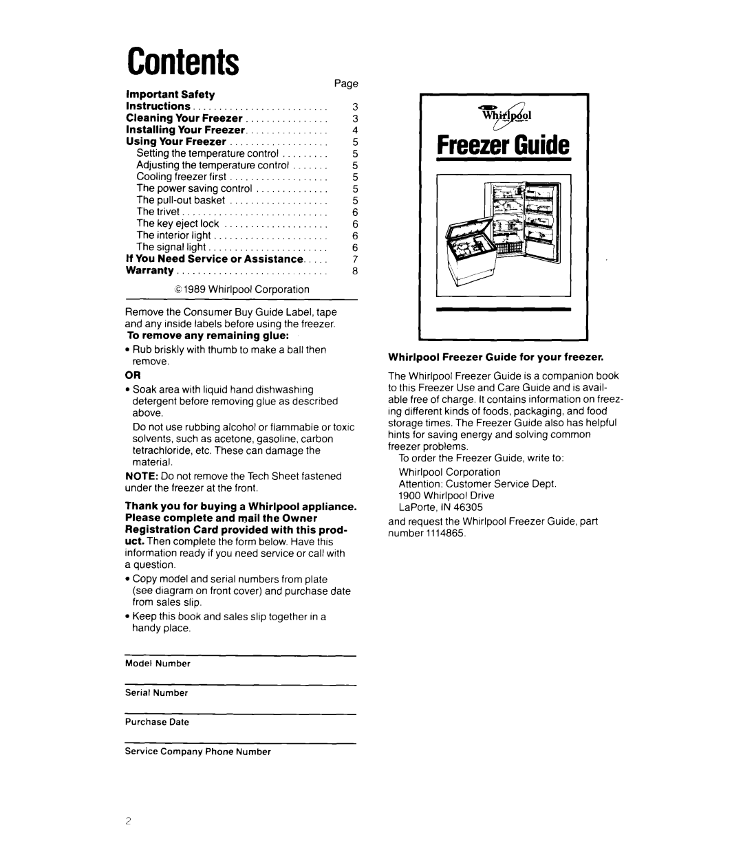 Whirlpool EVlSOFXS, EV150FXS, EVllOFXV manual Contents 