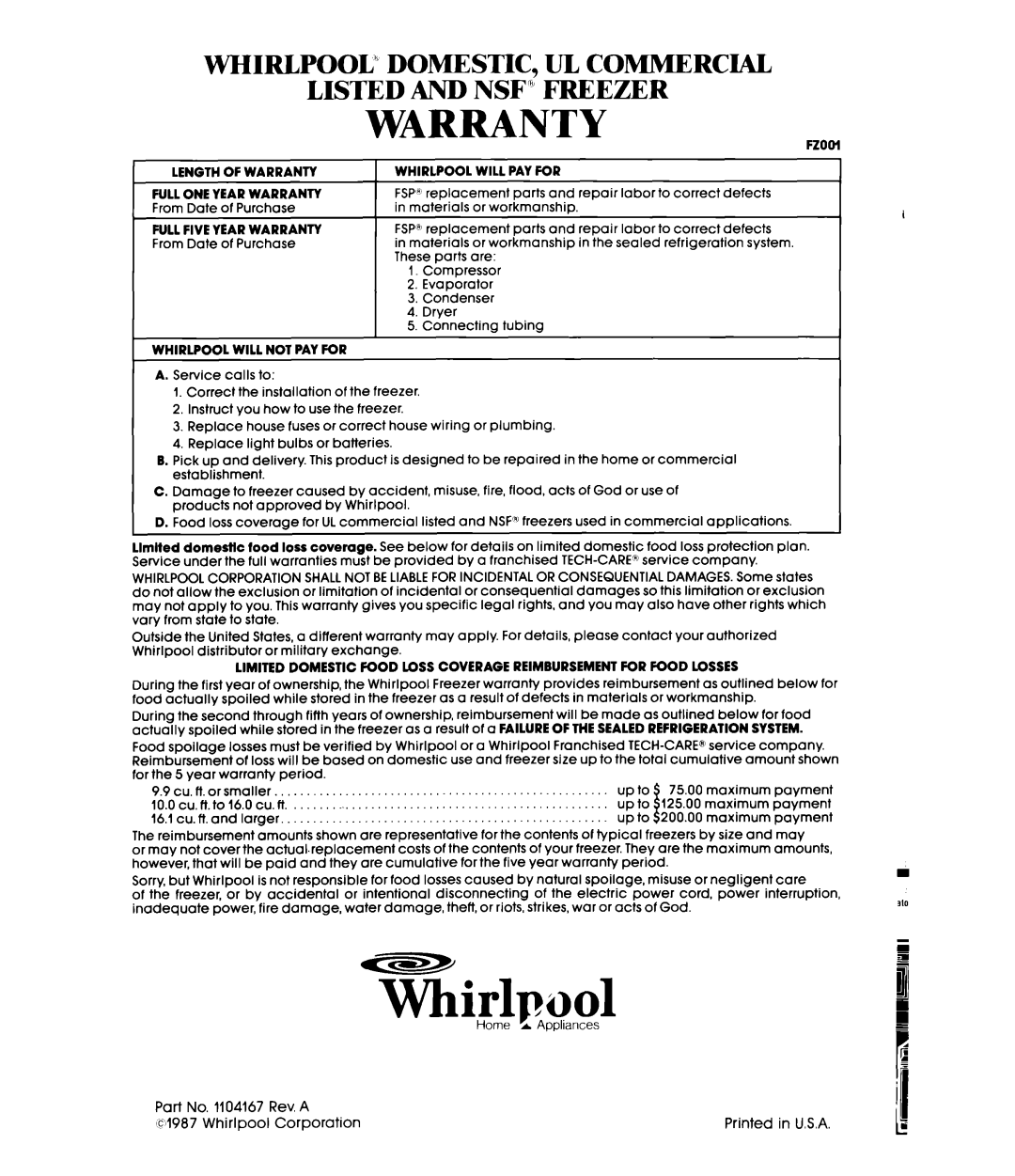 Whirlpool EV150L manual ~irlpool 