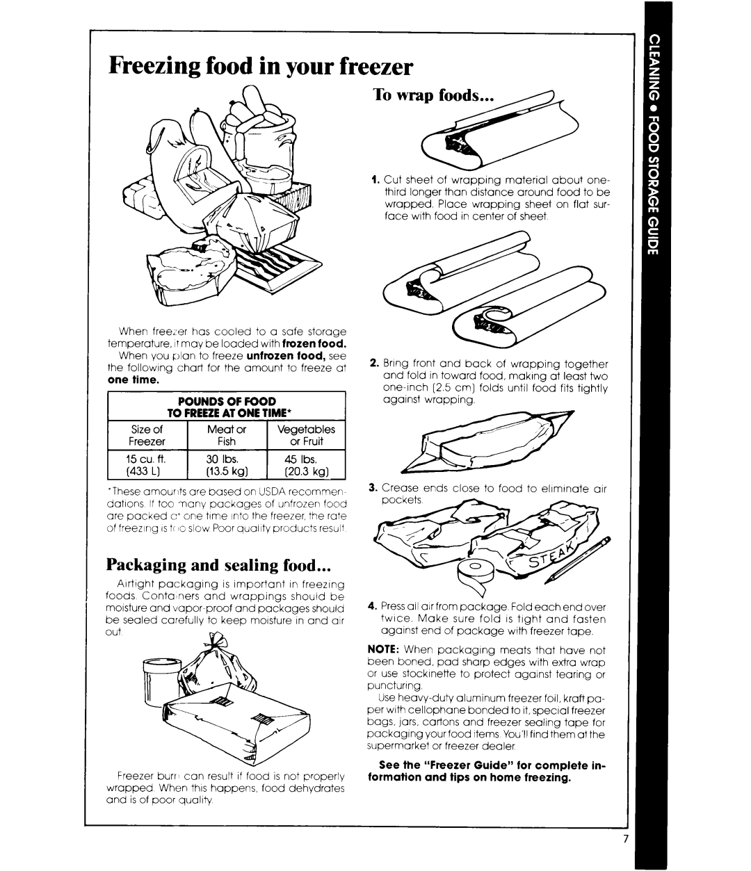 Whirlpool EV150L manual Freezing food in your freezer, Packaging and sealing food 