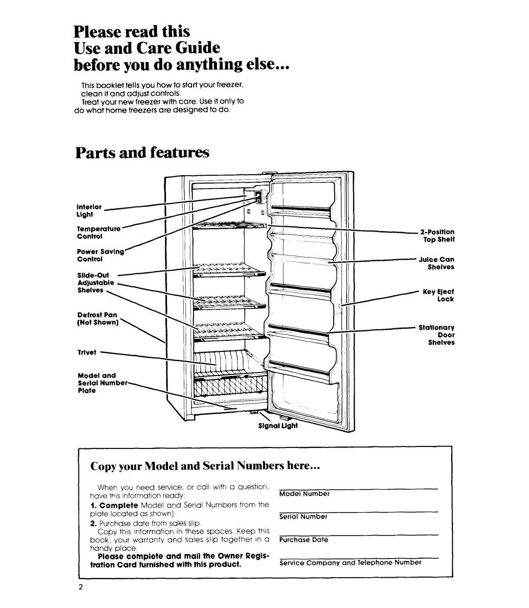 Whirlpool EV150N manual Before you do anything else, Copy your Model and Serial Numbers here 