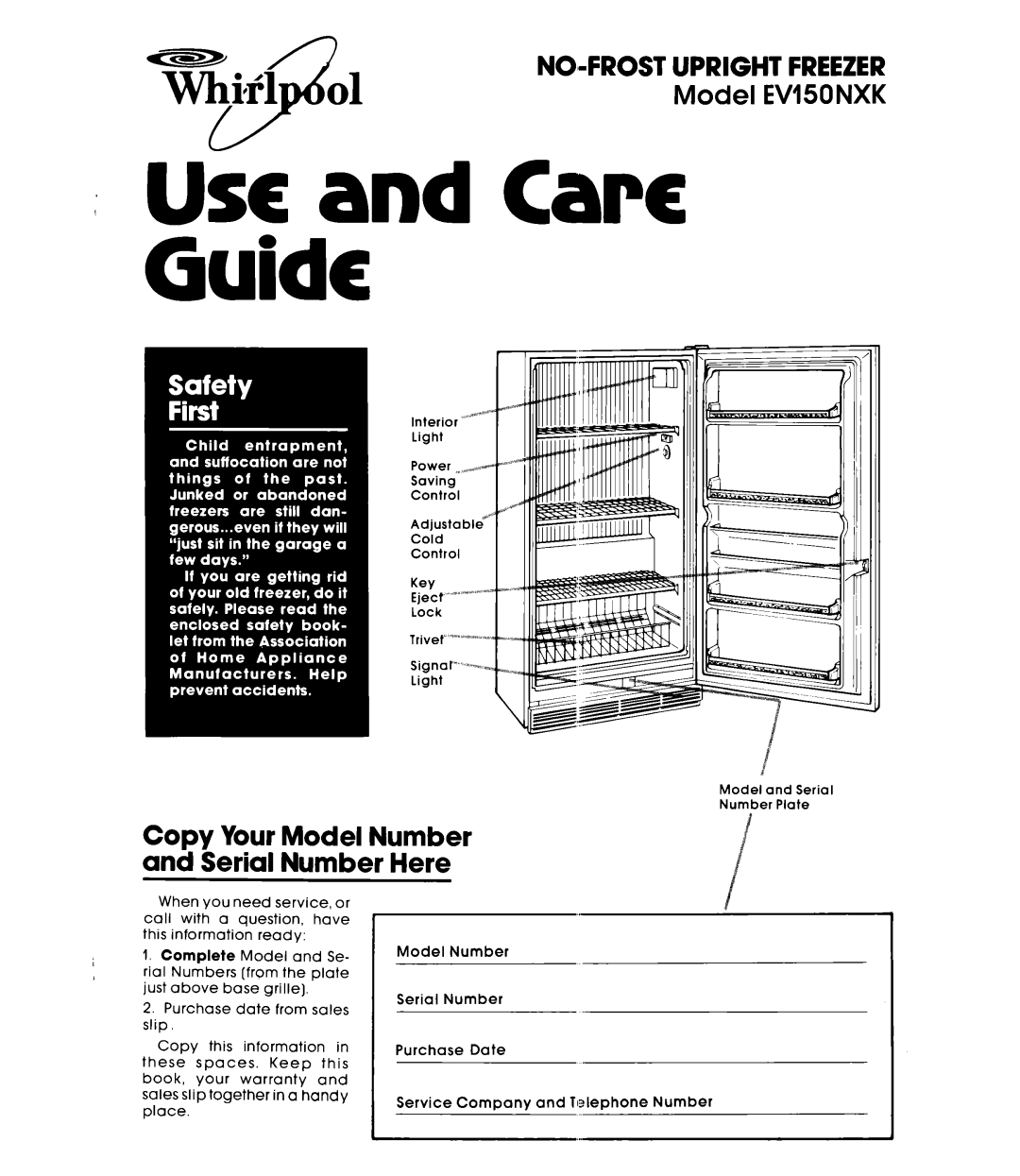 Whirlpool EV150NXK warranty Iusc and Cara Guide, Copy Your Model Number Serial Number Here 