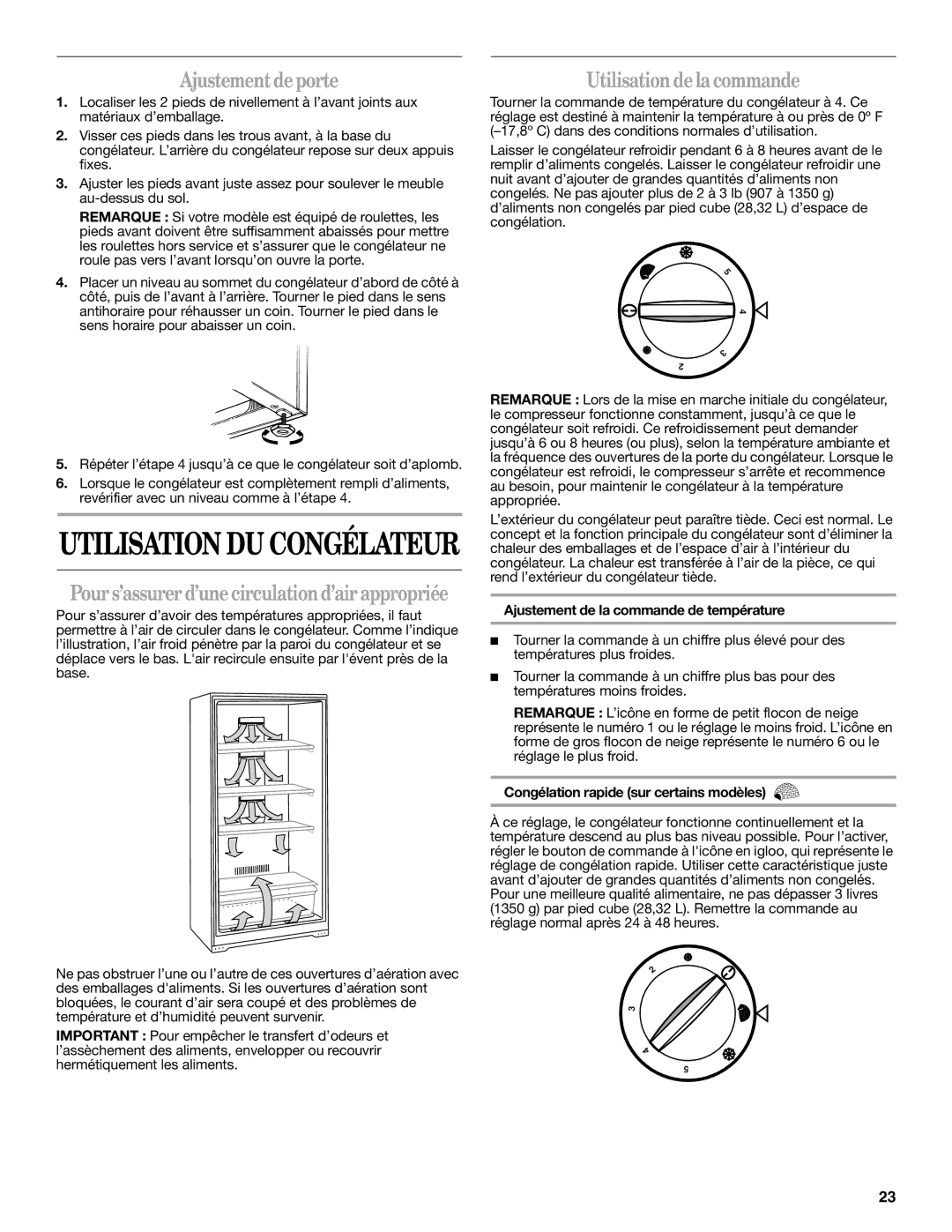 Whirlpool EV161NZTQ manual Ajustement de porte, Utilisation de la commande, Ajustement de la commande de température 