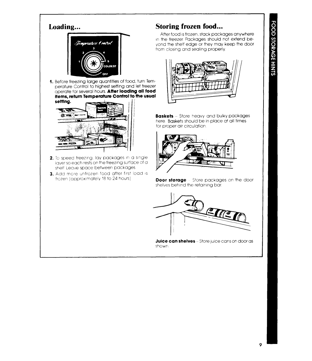 Whirlpool EV190E manual Loading, Storing frozen food 