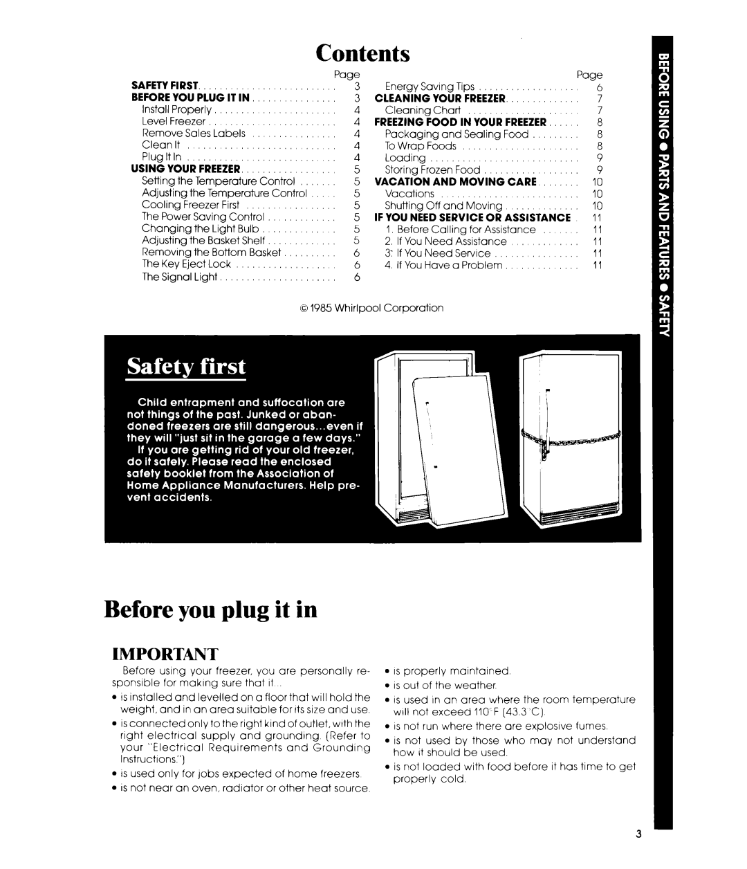 Whirlpool EV190F manual Contents, Before you plug it 