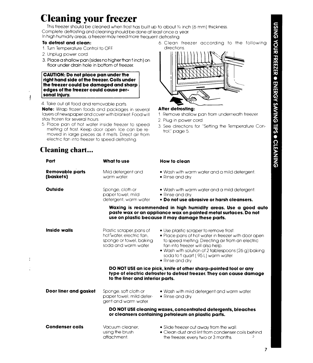 Whirlpool EV190F manual Your Freezer, Cleaning Chart 