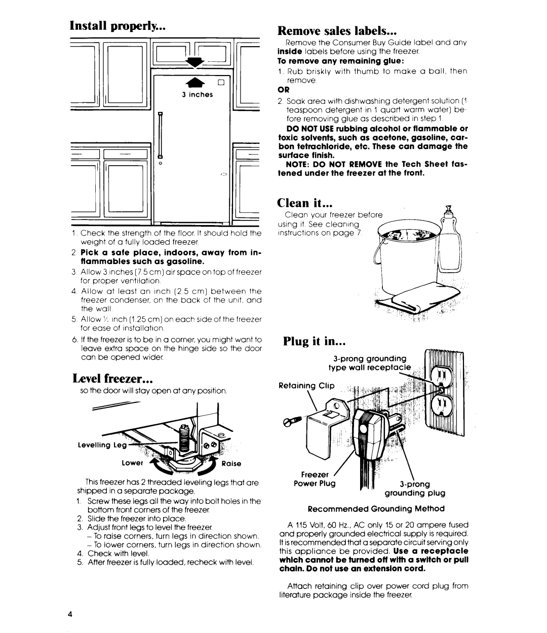 Whirlpool EV190N manual Install Properly, Level freezer, Clean it, Plug it, Not 