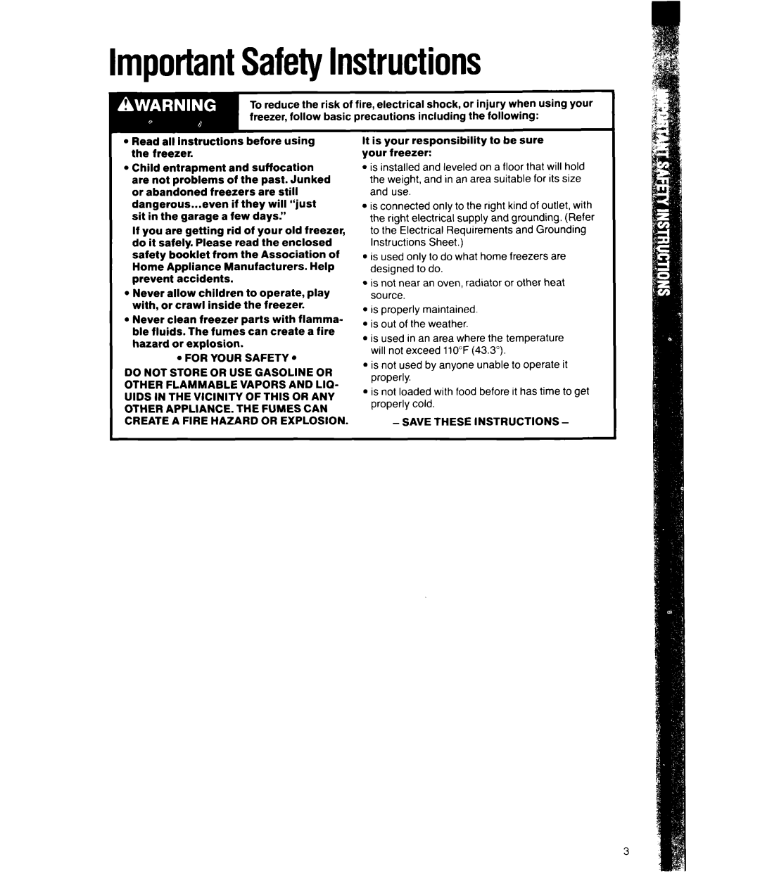 Whirlpool EW190FX, EV190NX, EV150NX, EV11OCX, EW150FX manual ImportantSafetyInstructions 