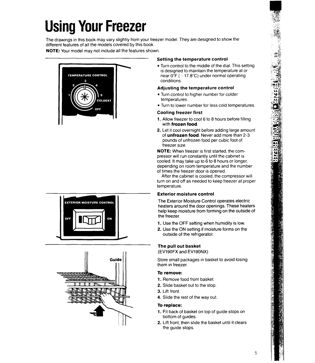 Whirlpool EV190NX, EV150NX, EV11OCX, EW190FX, EW150FX manual UsingYourFreezer 