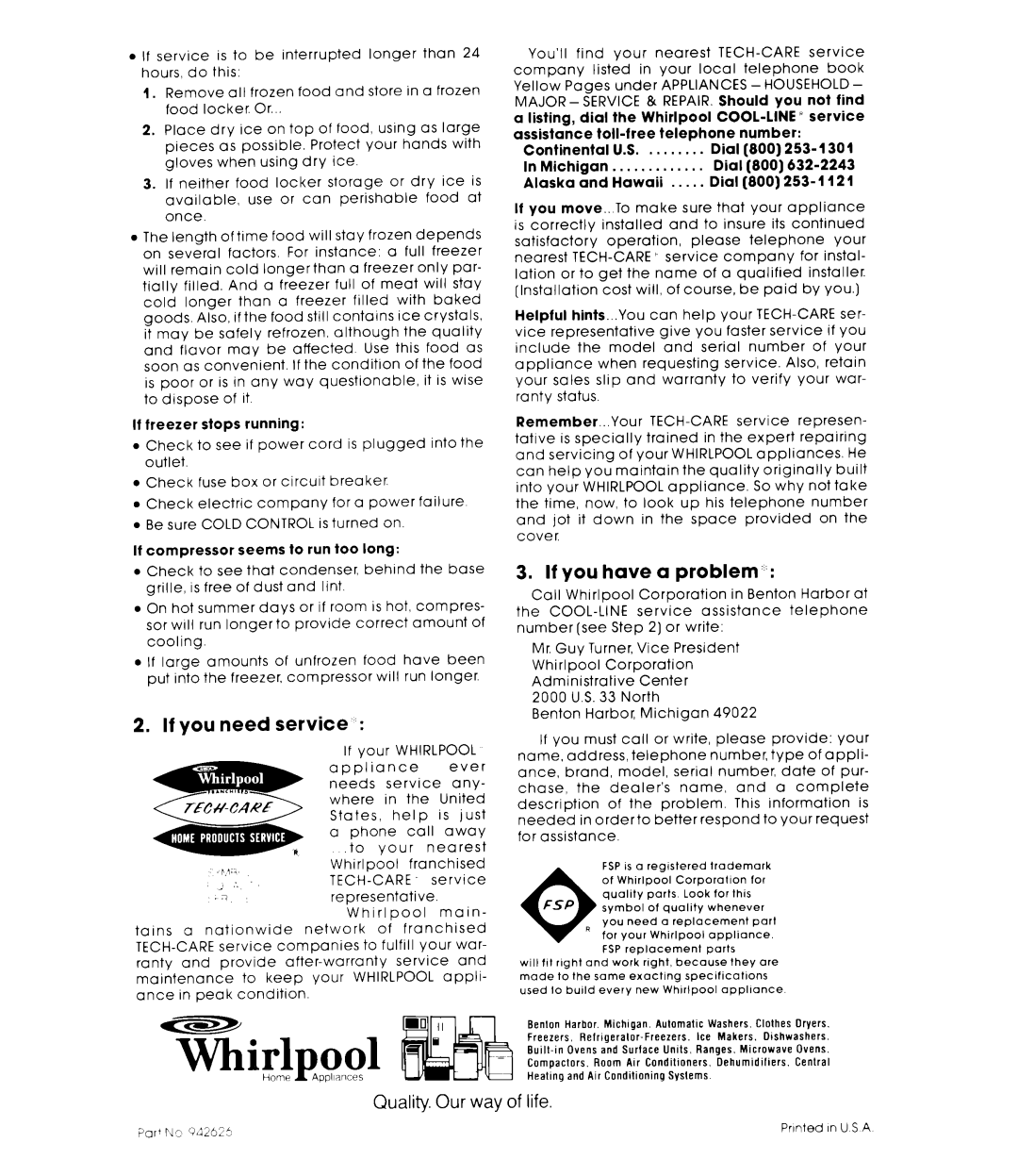 Whirlpool EV200D warranty If you need service, If you have a problem 