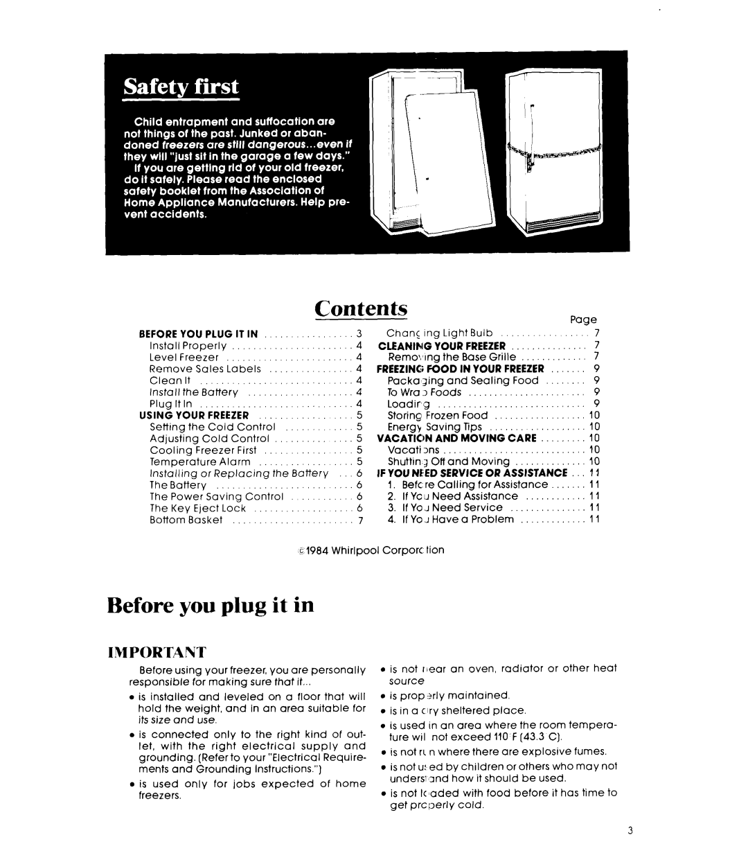 Whirlpool EV20VS manual Before you plug it, Contents 