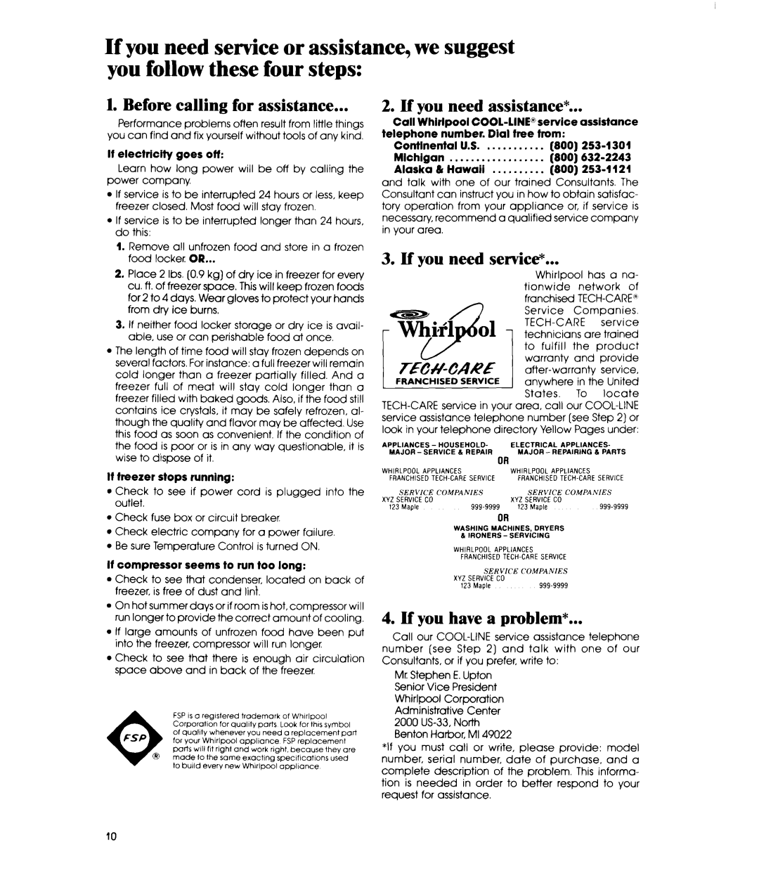 Whirlpool EVIIOCXR manual Before calling for assistance, If you need assistance, Lf you need servic, If you have a problem 