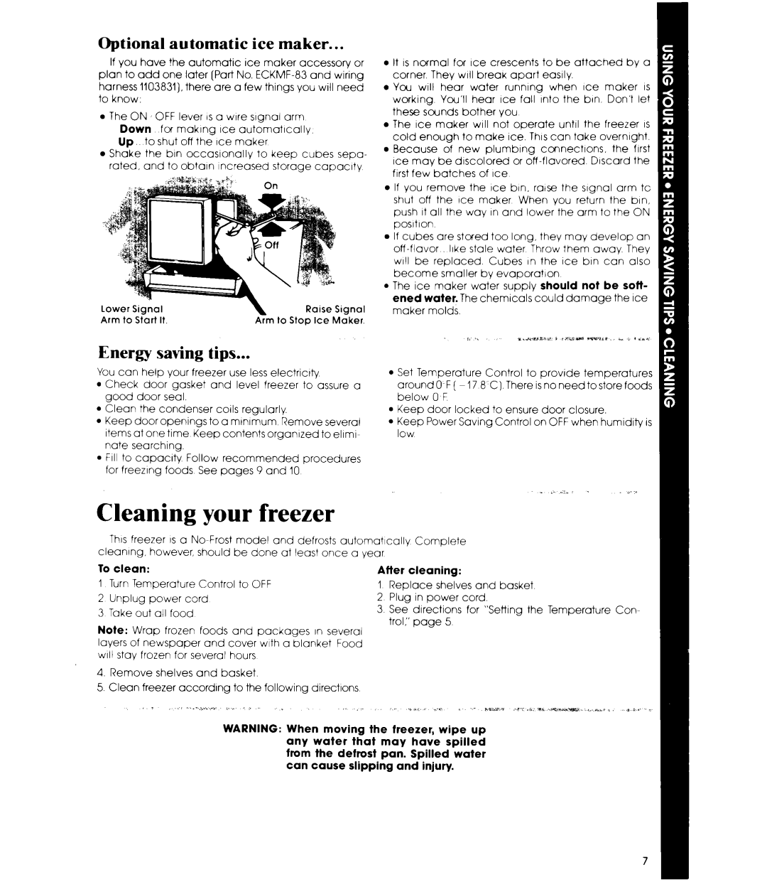 Whirlpool EVISHEXP manual Your Freezer, Optional automatic ice maker, Energy saving tips 