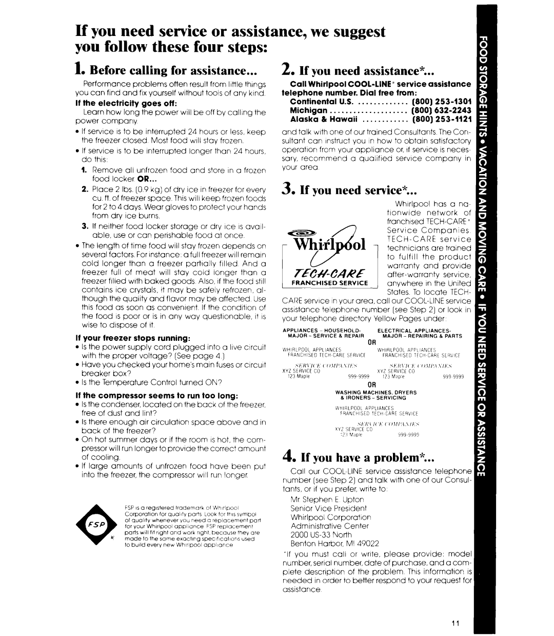 Whirlpool EVISHEXP manual Before calling for assistance, If you need assistance, If you need service, If you have a problem 