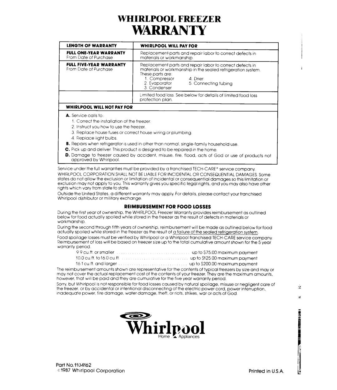 Whirlpool EVISOE manual Whirlpool 