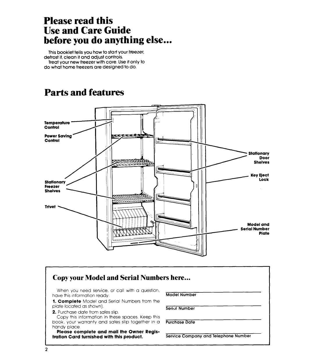 Whirlpool EVISOE manual Before you do anything else, Copy your Model and Serial Numbers here 