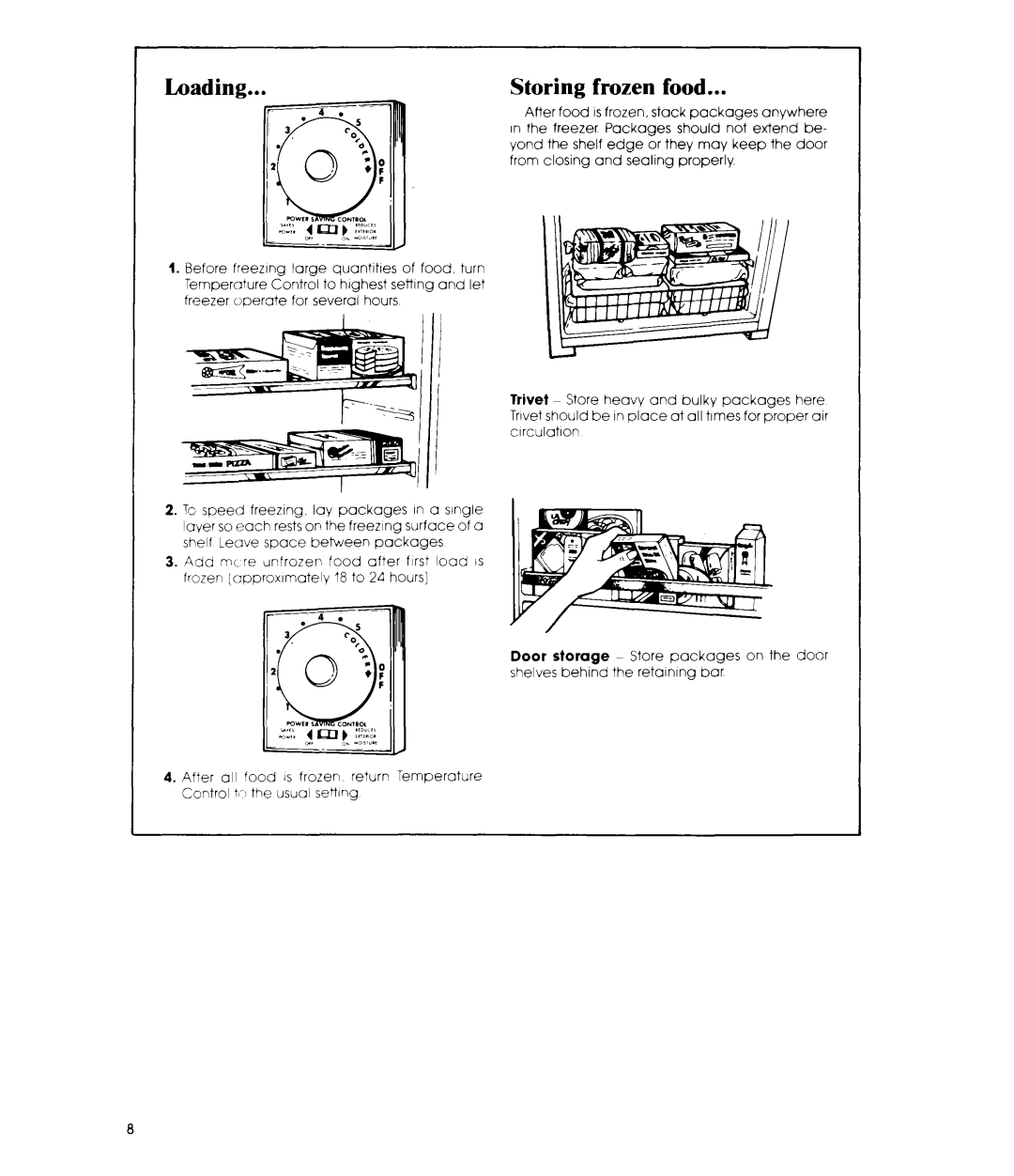 Whirlpool EVISOE manual Loading, Storing frozen food 