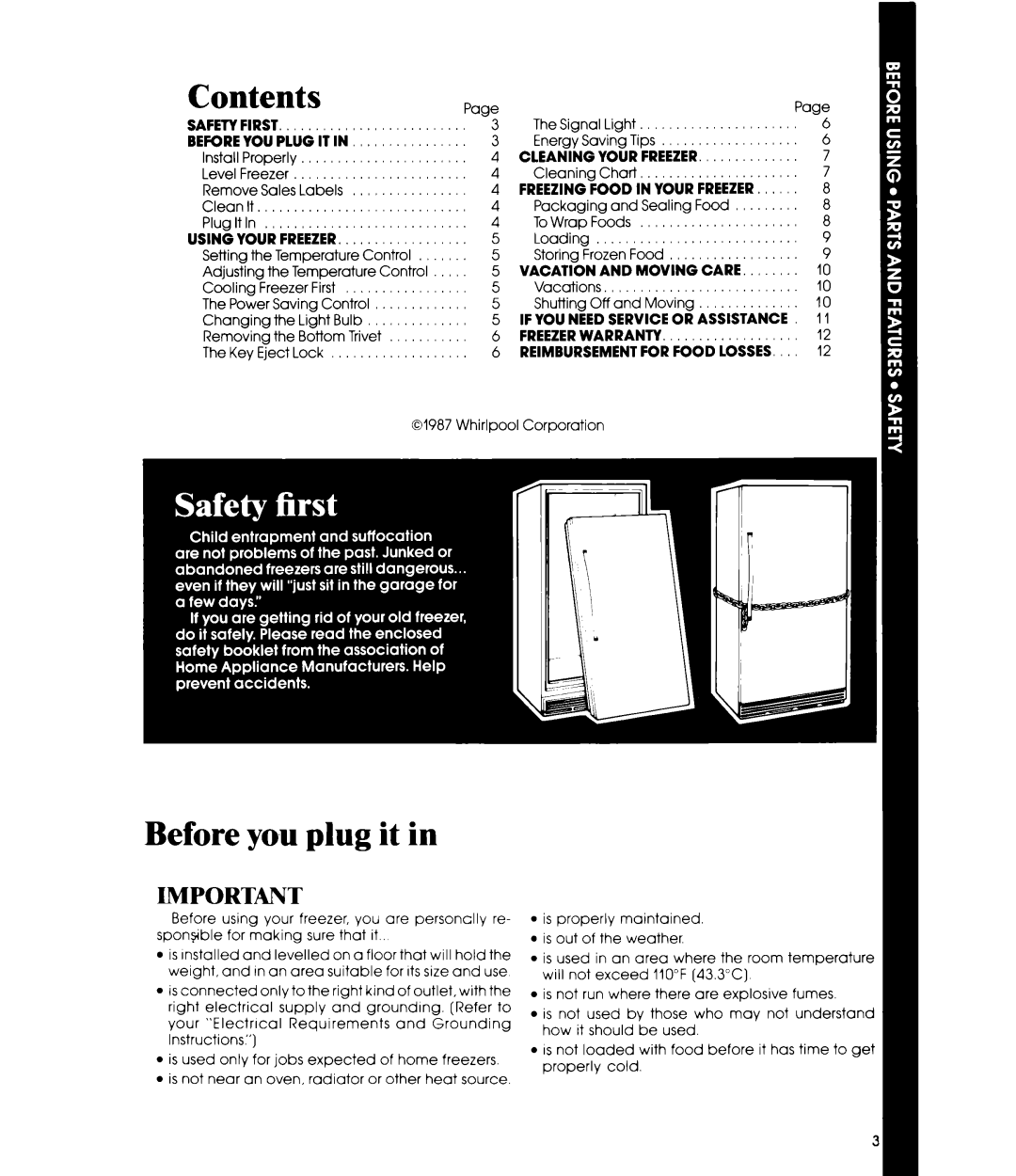 Whirlpool EVISOF manual Contents Paae 