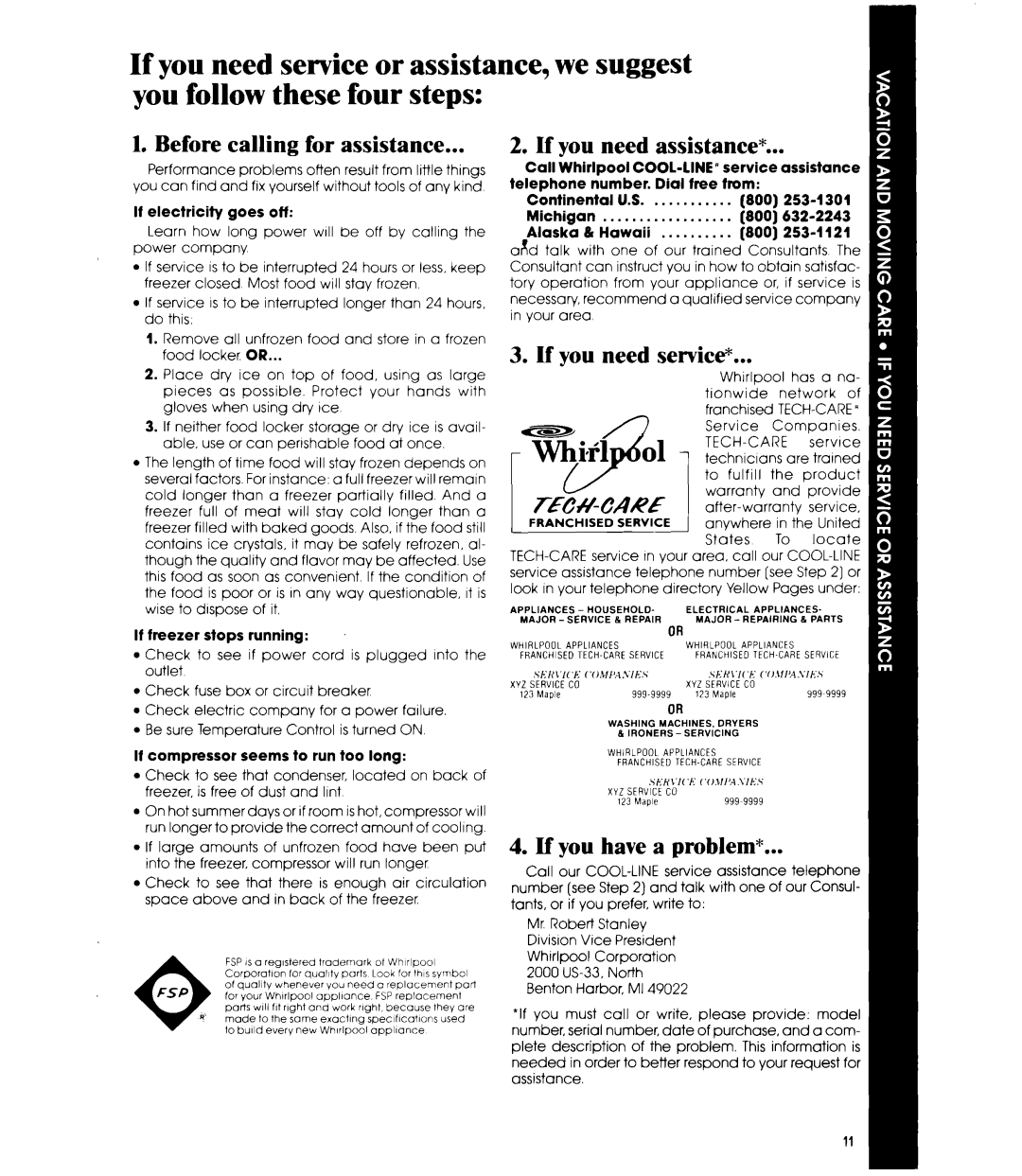 Whirlpool EVZOON manual Before calling for assistance, If you need assistance, Lf you need service, If you have a problem 