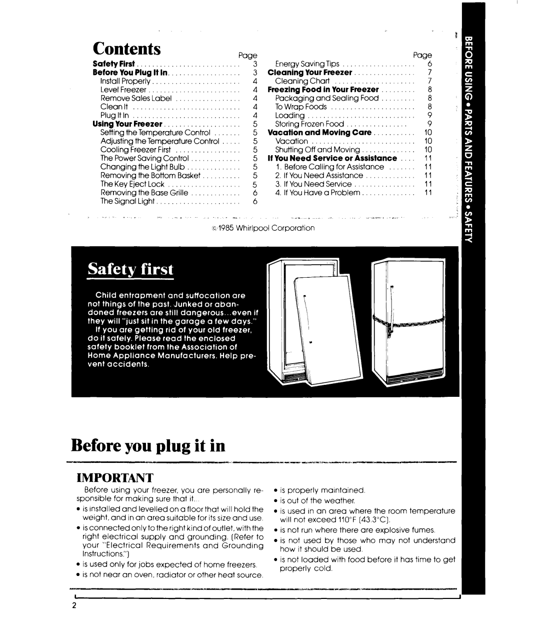 Whirlpool EVZOON manual Before you plug it, Contents 