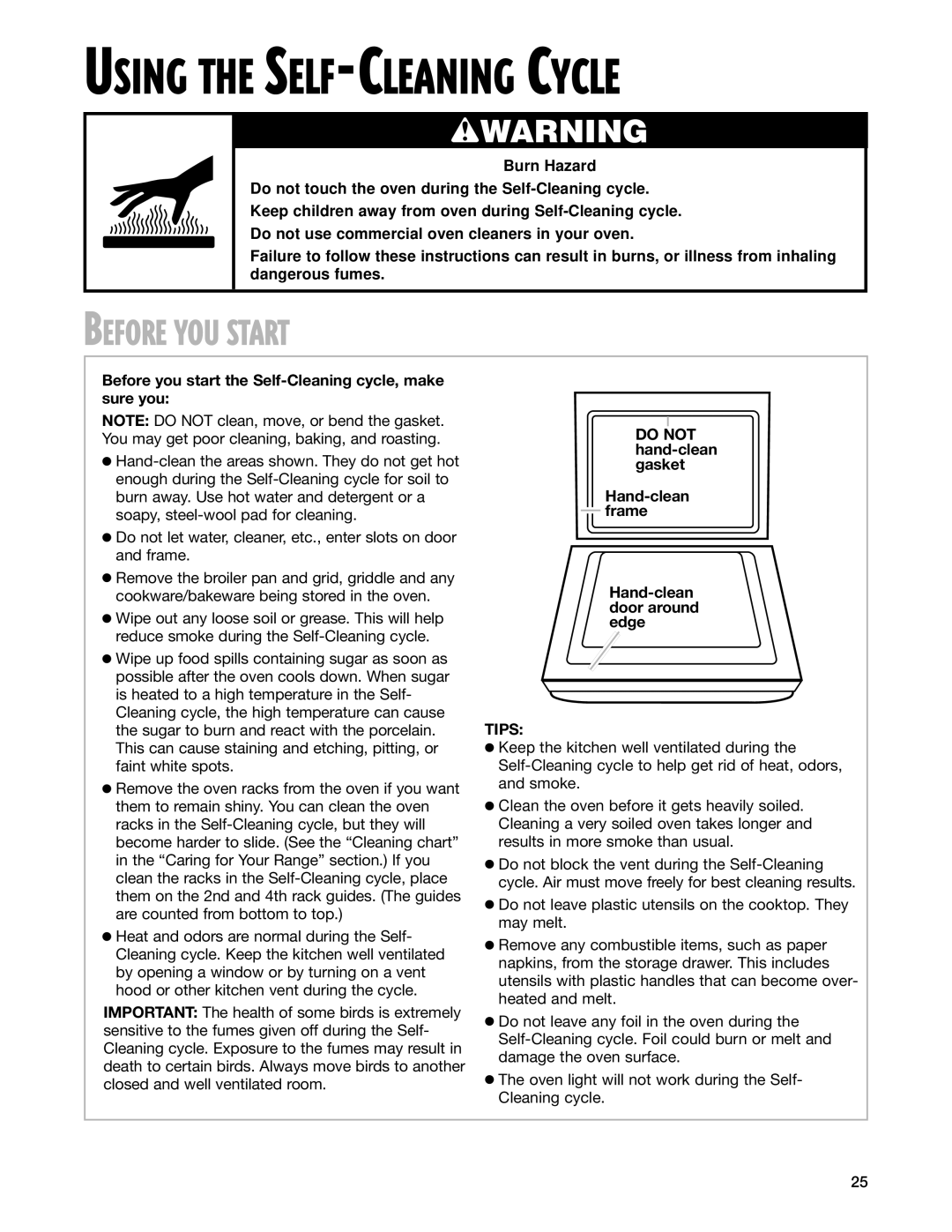 Whirlpool F195LEH warranty Before YOU Start, Before you start the Self-Cleaning cycle, make sure you, Tips 