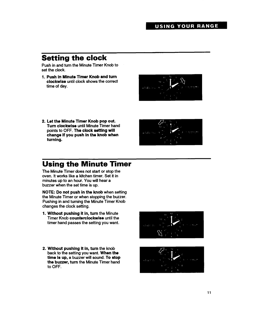 Whirlpool FEP350B, FEC330B, FEP330B important safety instructions Setting the clock, Using the Minute Timer 